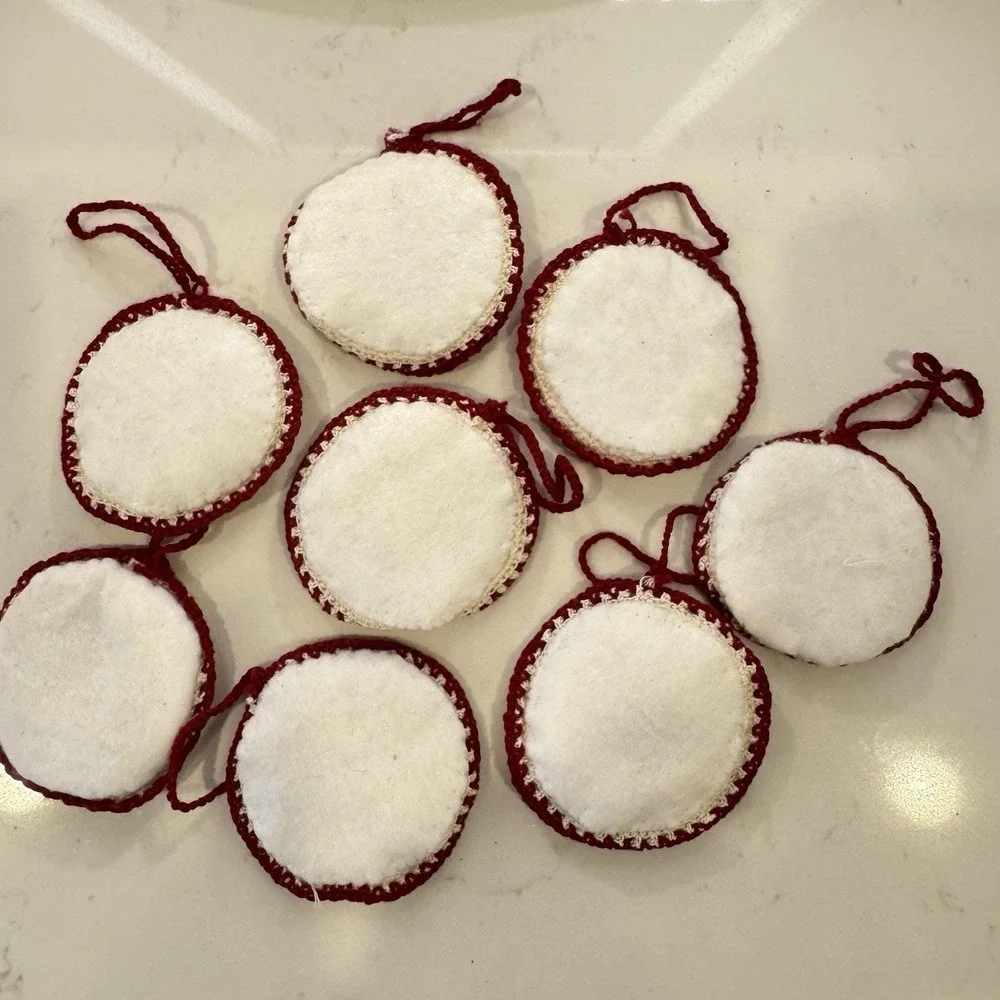 Vintage Cross-Stitch Christmas Ornaments Cottage Core Round Lot 90s Handmade